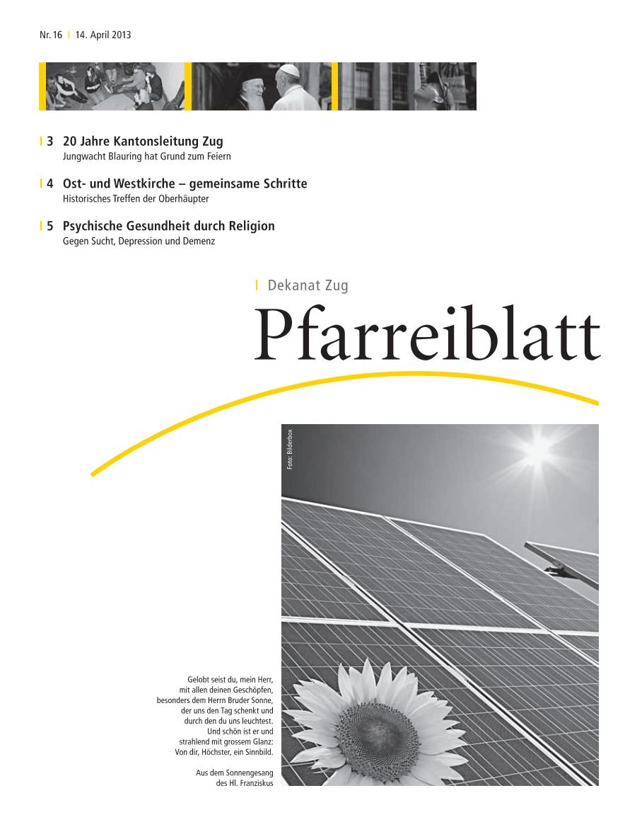 Cover Pfarreiblatt Zug, Nr. 16 2013