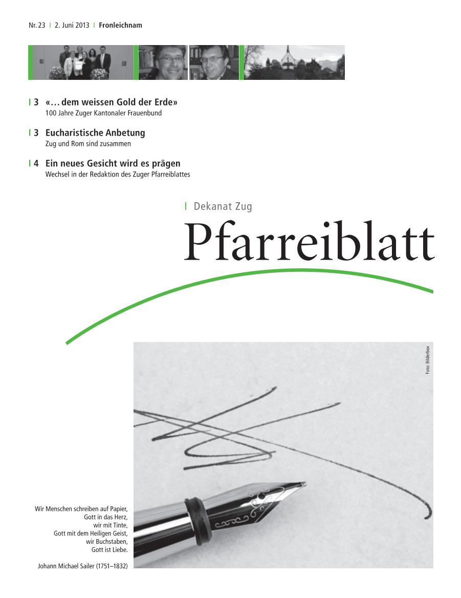 Cover Pfarreiblatt Zug, Nr. 23 2013