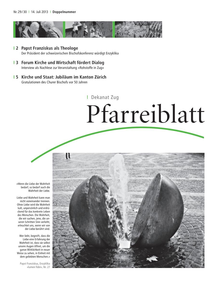 Cover Pfarreiblatt Zug, Nr. 29/30 2013