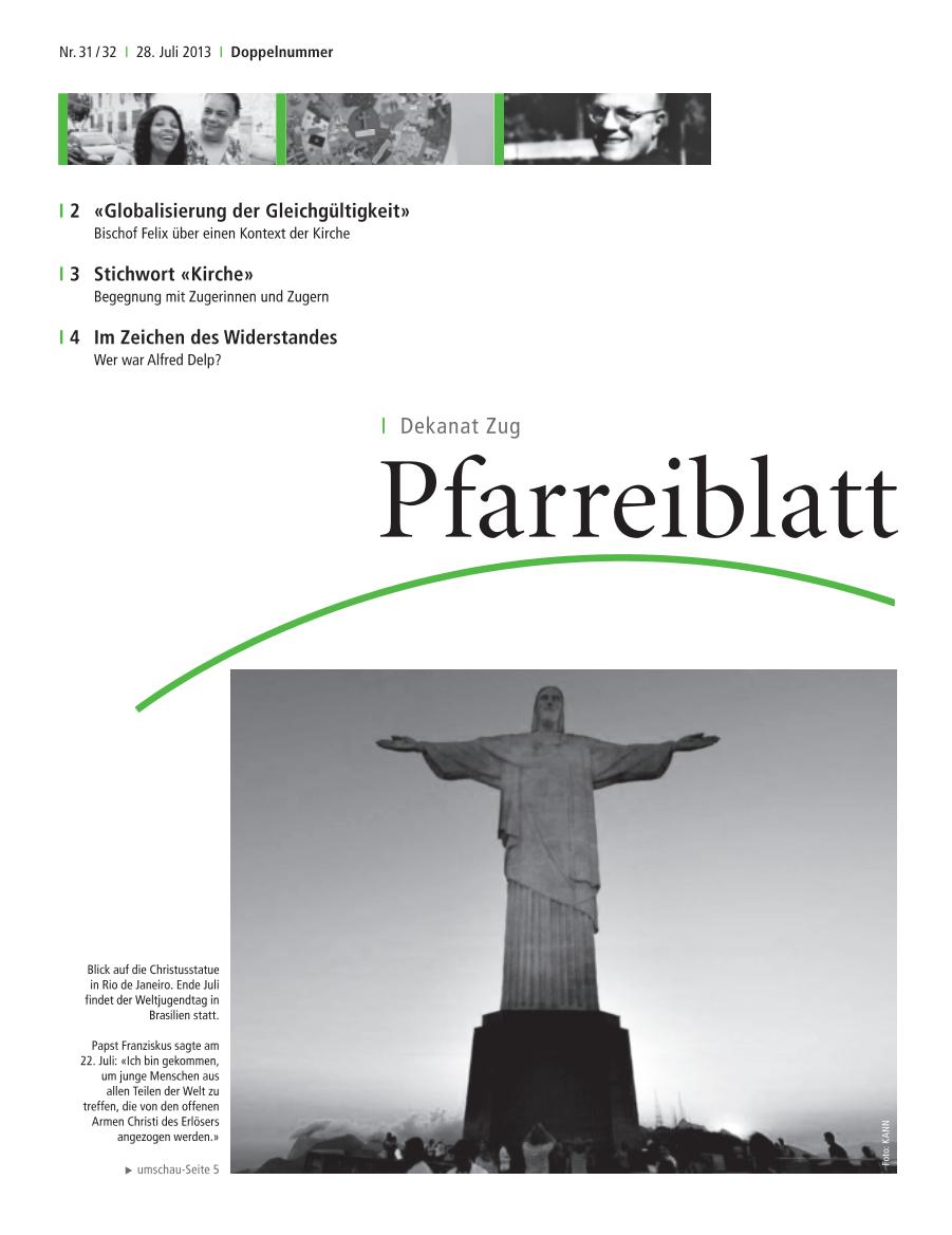 Cover Pfarreiblatt Zug, Nr. 31/32 2013