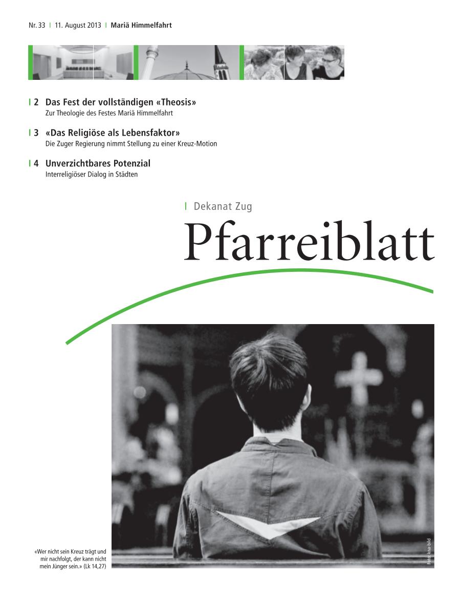 Cover Pfarreiblatt Zug, Nr. 33 2013