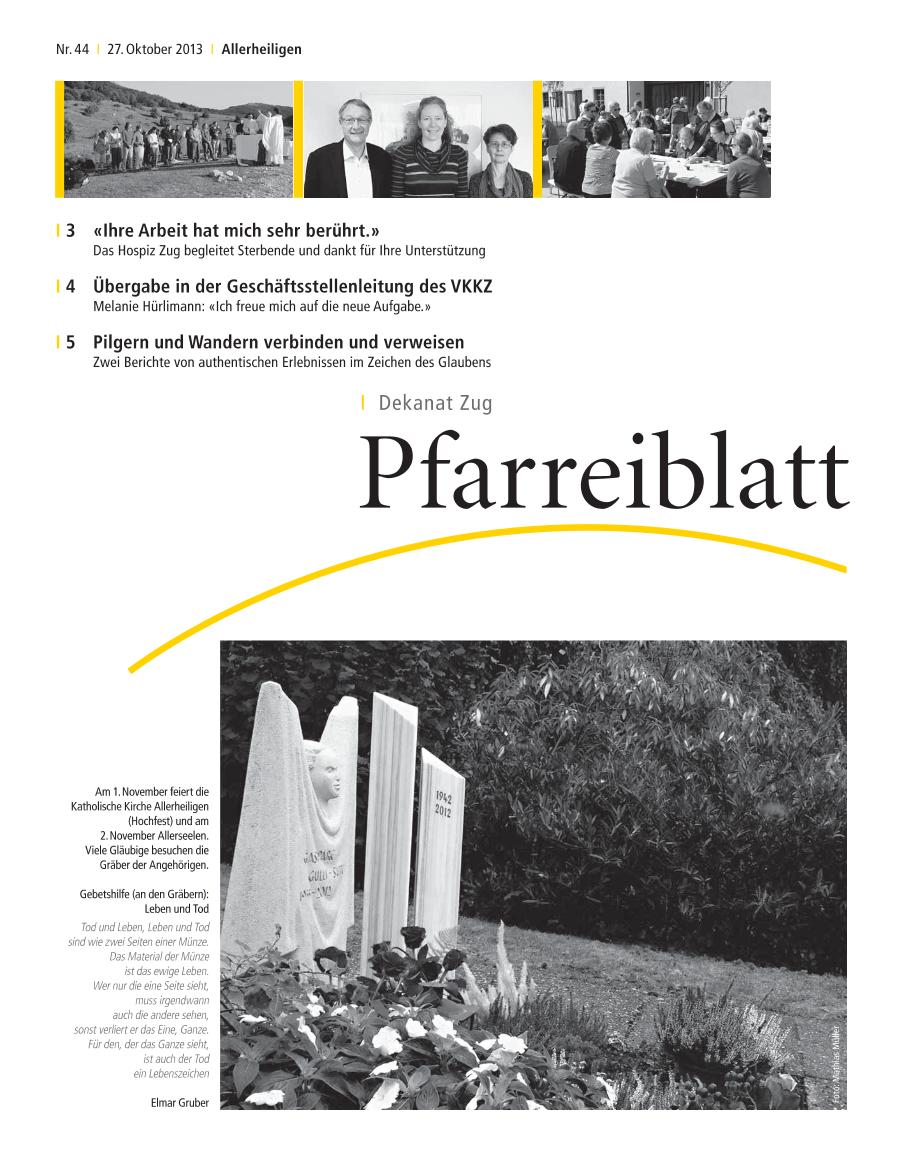 Cover Pfarreiblatt Zug, Nr. 44 2013