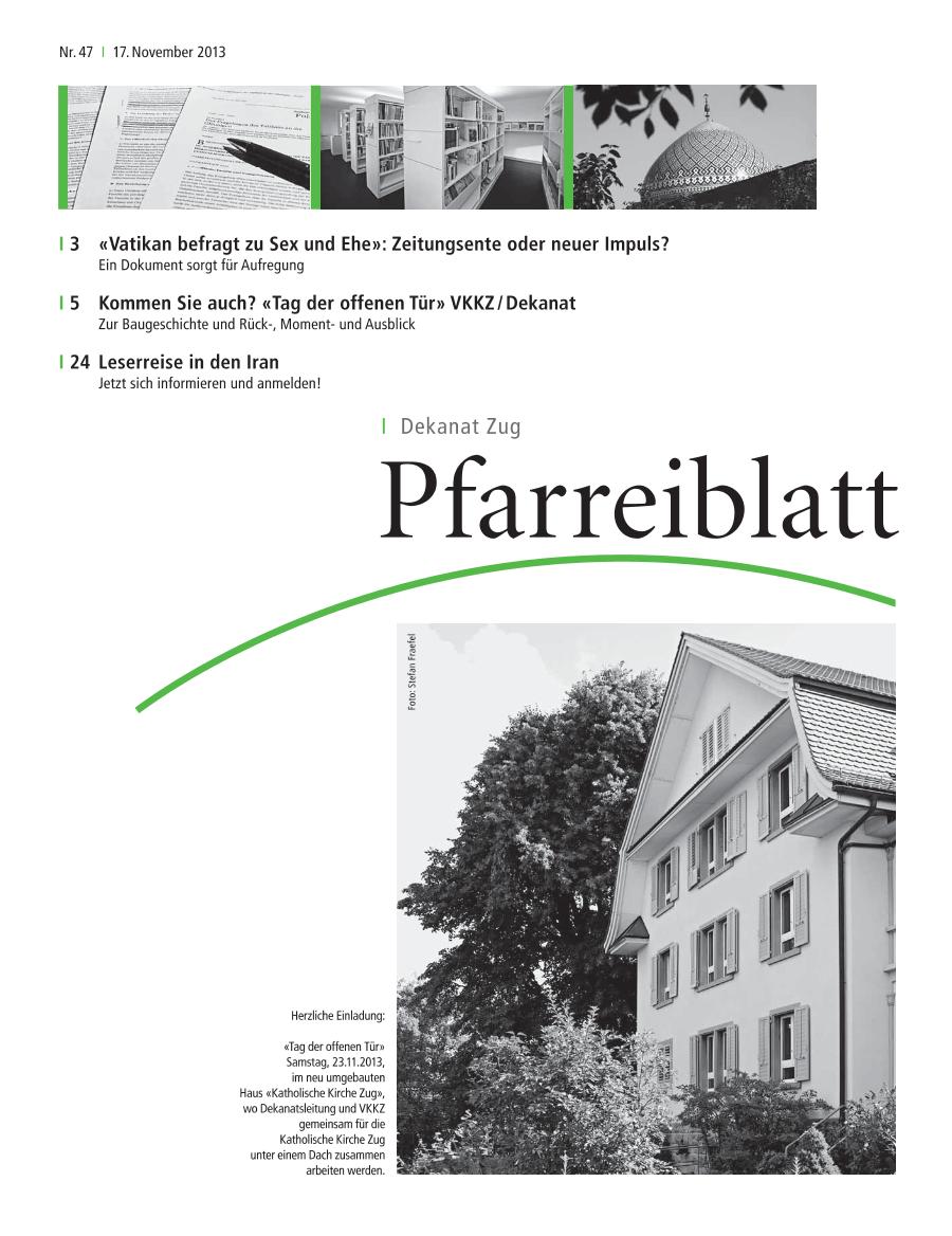 Cover Pfarreiblatt Zug, Nr. 47 2013