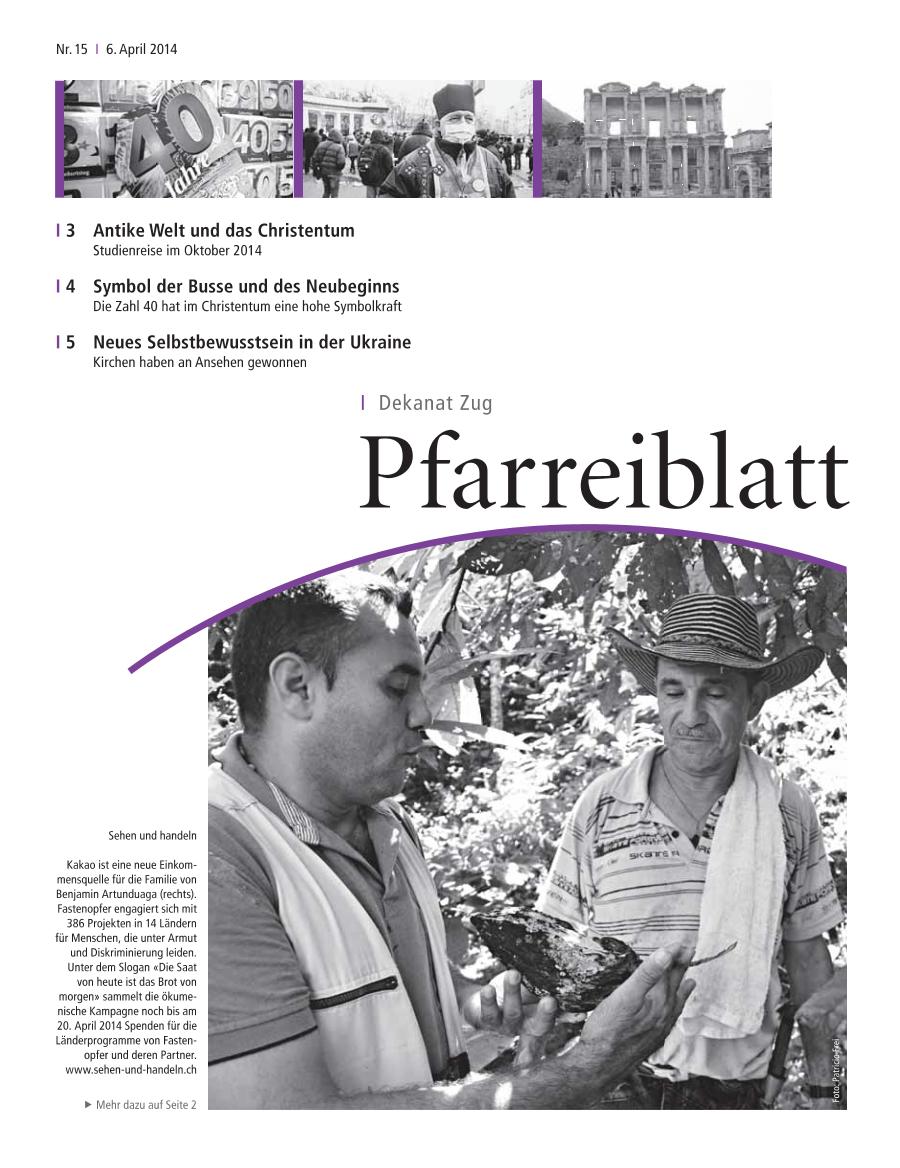 Cover Pfarreiblatt Zug, Nr. 15 2014