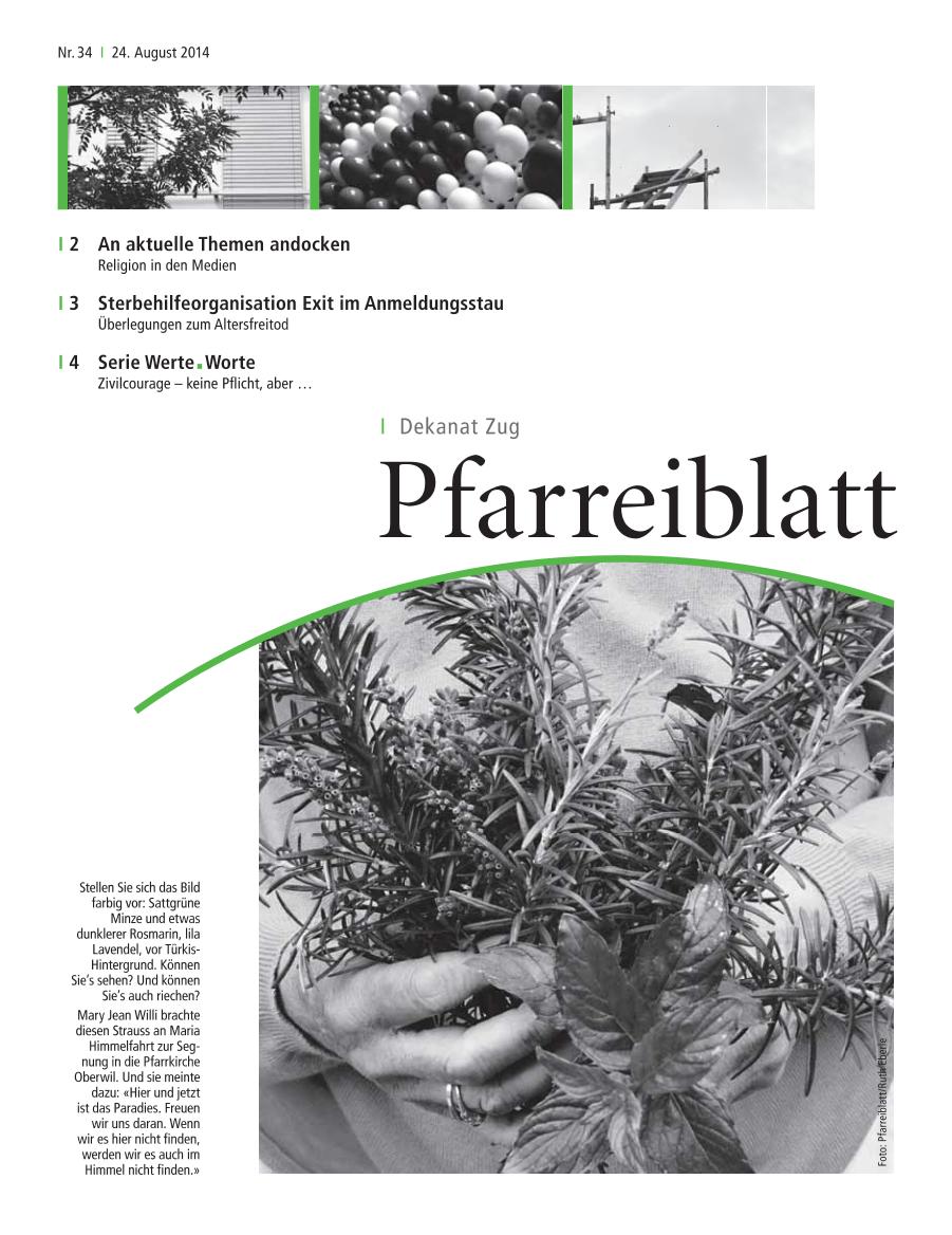 Cover Pfarreiblatt Zug, Nr. 35 2014