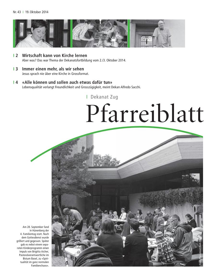 Cover Pfarreiblatt Zug, Nr. 43 2014