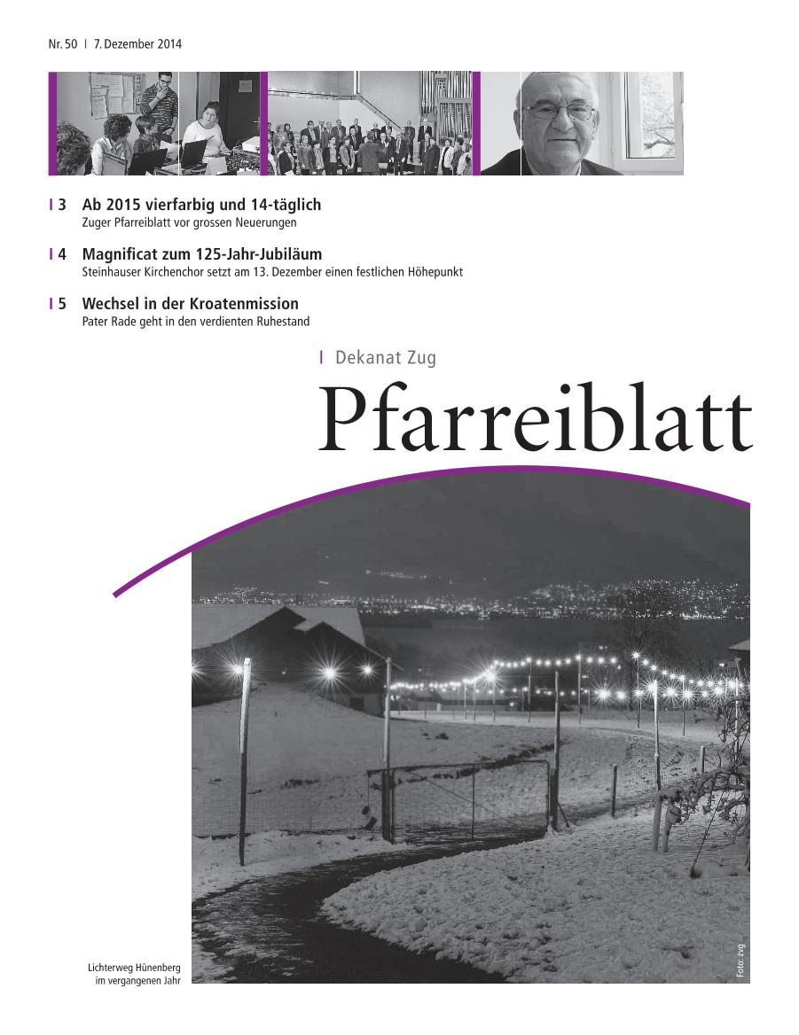 Cover Pfarreiblatt Zug, Nr. 50 2014