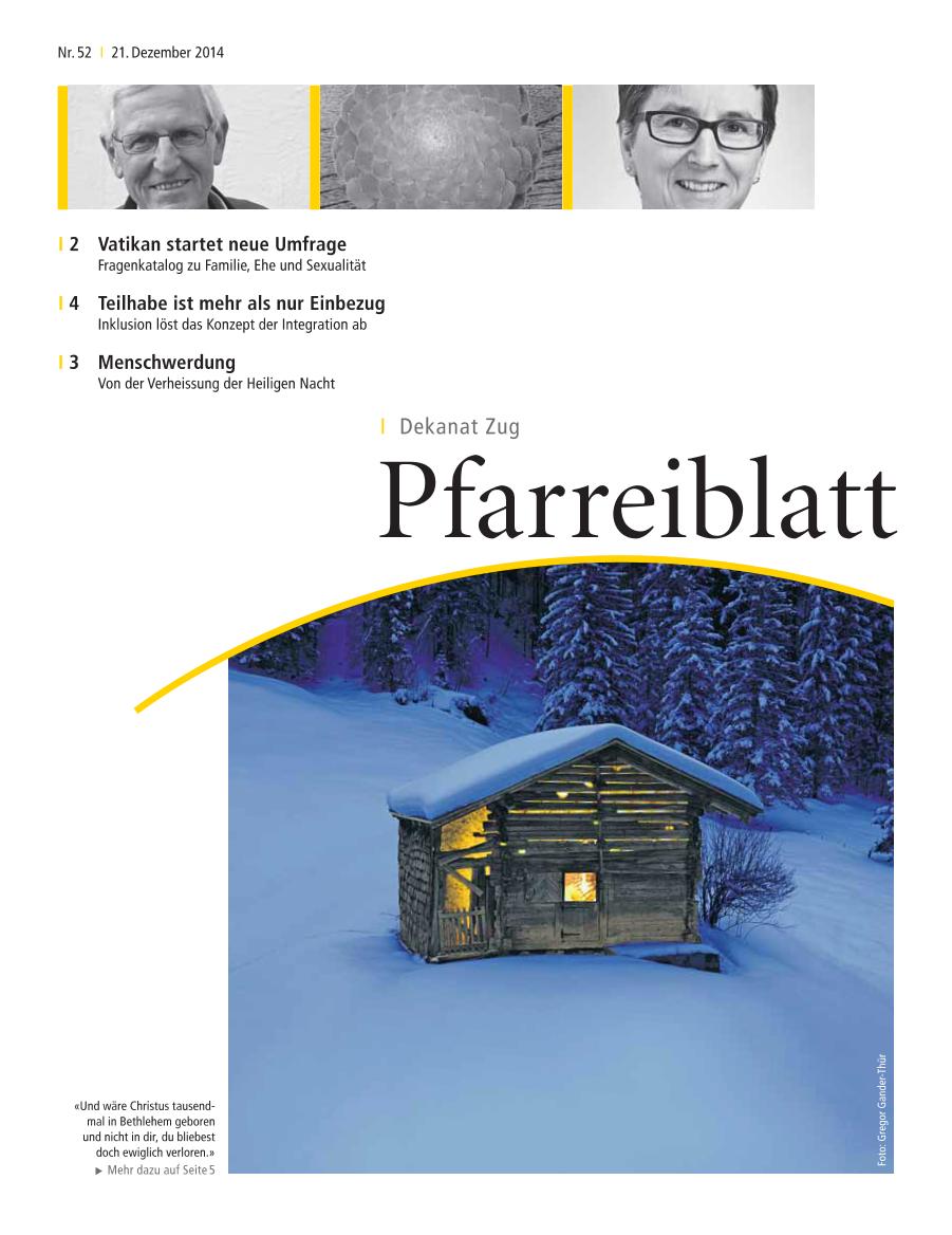 Cover Pfarreiblatt Zug, Nr. 52 2014