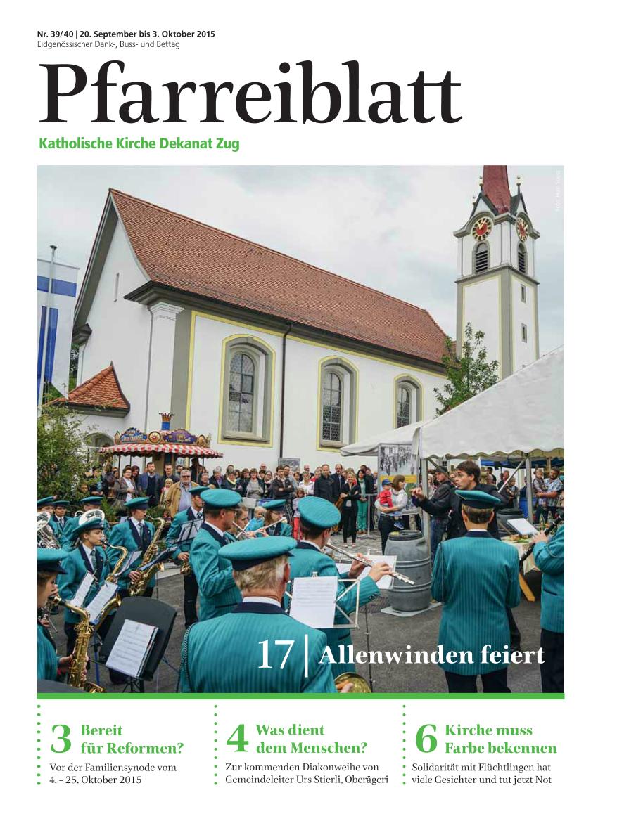 Cover Pfarreiblatt Zug, Nr. 39/40 2015