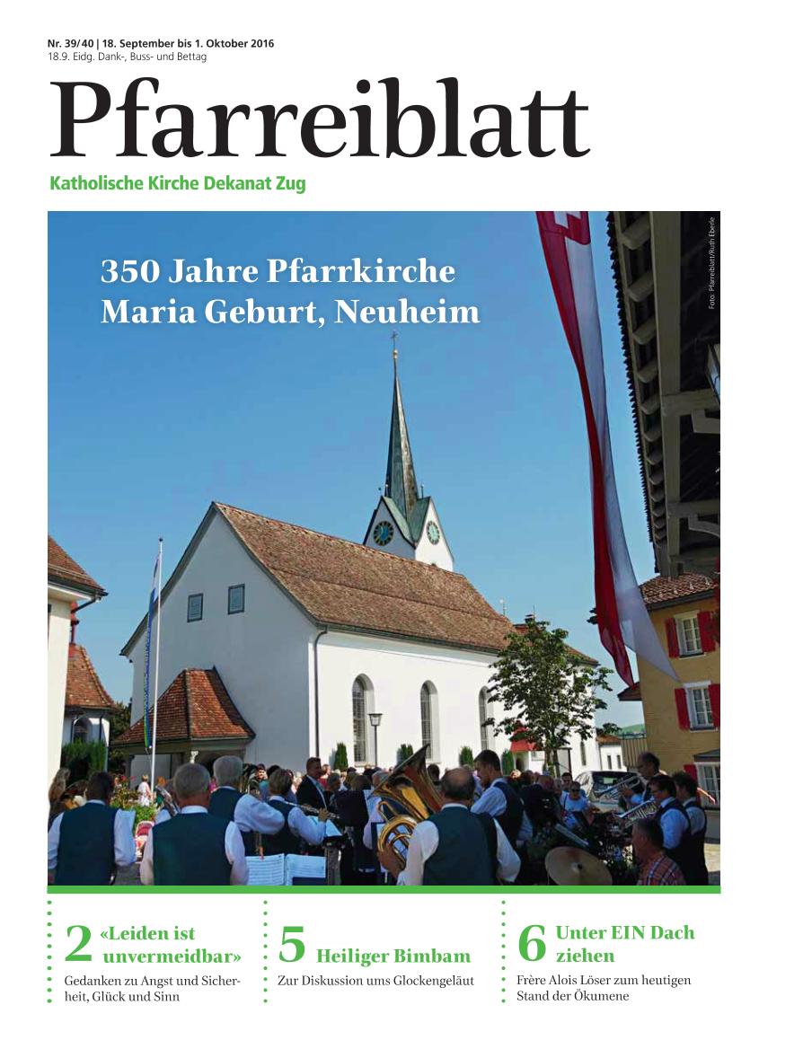 Cover Pfarreiblatt Zug, Nr. 39/40 2016