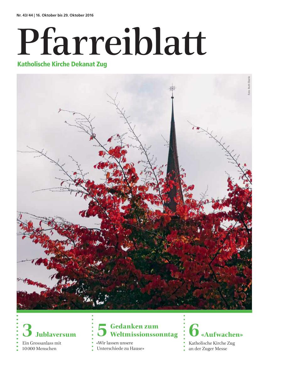 Cover Pfarreiblatt Zug, Nr. 43/44 2016