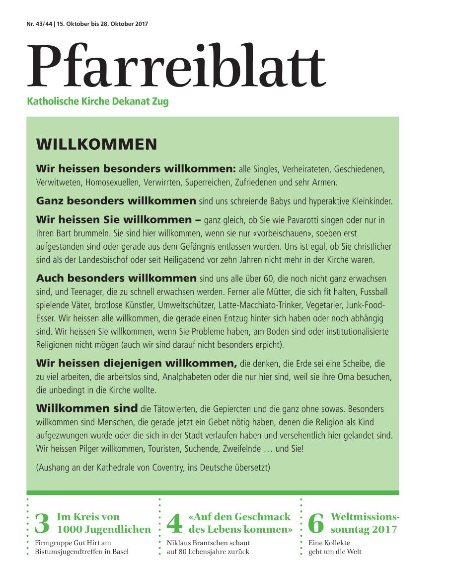 Cover Pfarreiblatt Zug, Nr. 43/44 2017